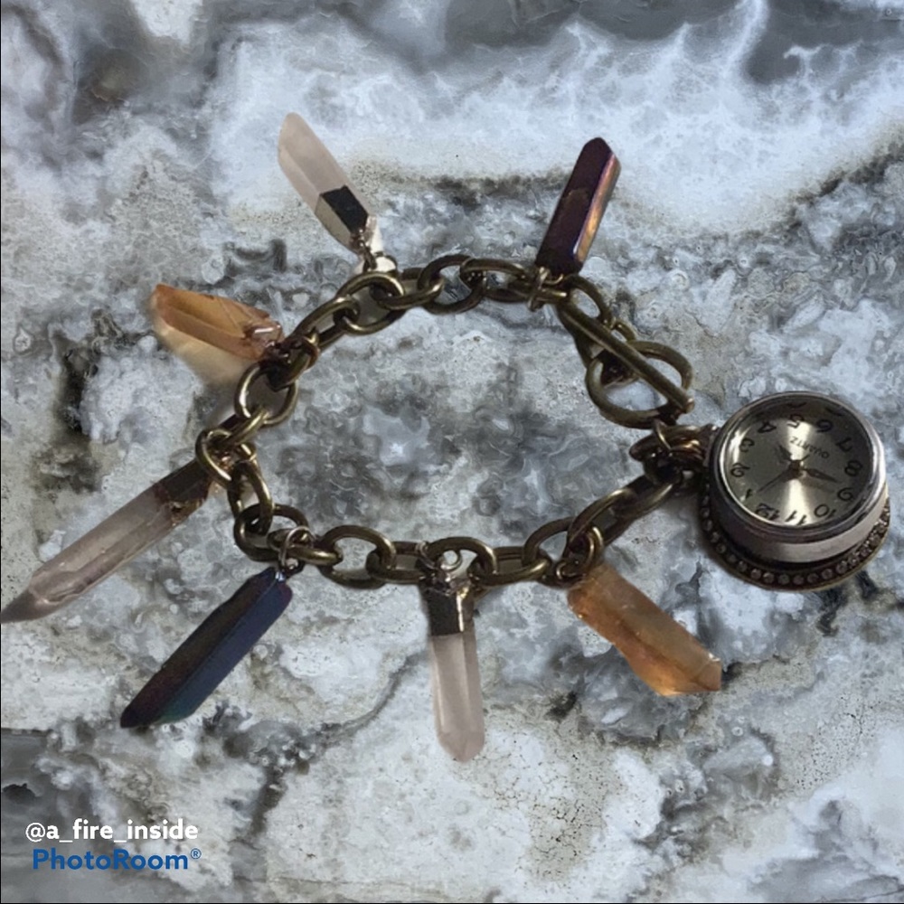 Multi Quartz Crystal Charm Watch OOAK - Picture 1 of 6